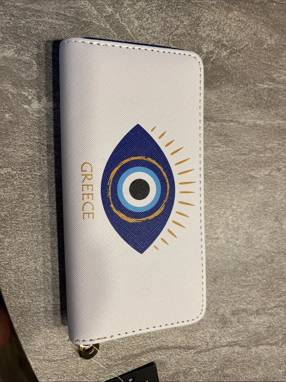 Greece Evil Eye Zip Wallet - White and Blue
